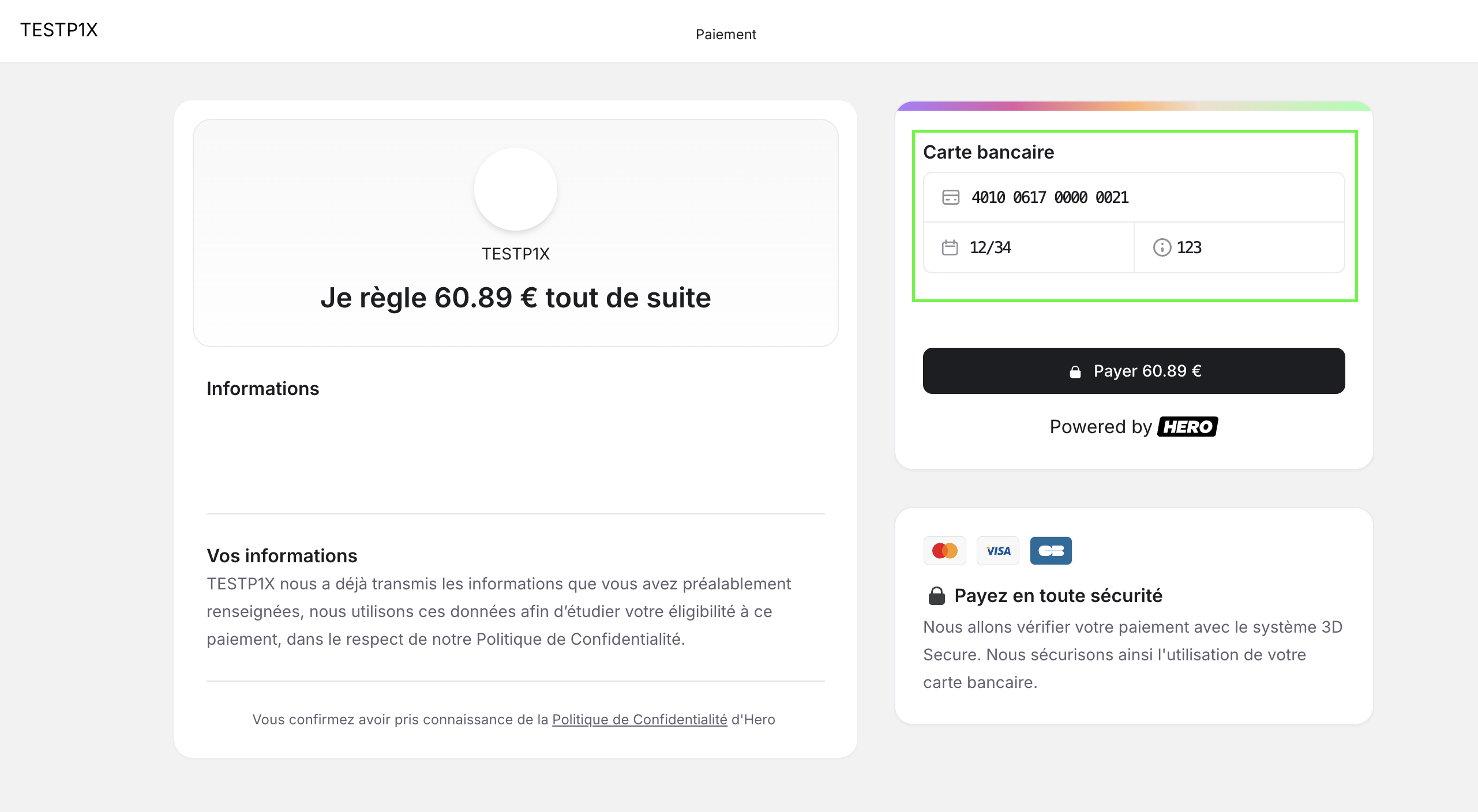 Saisie carte test